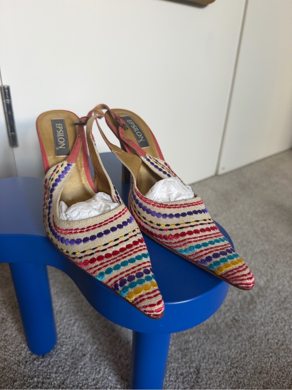 Multicolor Striped Pointed-Toe Slingback Pumps - Multicolor